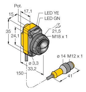 Фотоэлектрический датчикконвергентный датчик - QS18VP6CV45Q5 - 3064483 Turck