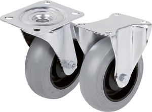 Norelem 95026 Steel plate swivel and fixed castors with soft rubber tyres