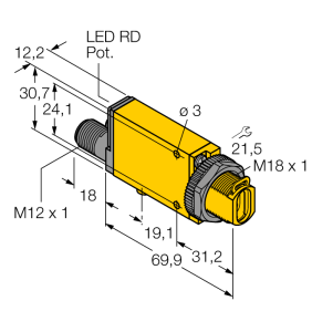 Фотоэлектрический датчикСтеклянный оптоволоконный датчик - MIAD9FQ - 3034626 Turck