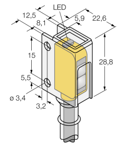 Фотоэлектрический датчикоппозитный датчик (излучатель/приемник)миниатюрный датчик - Q12RB6RCR - 3076487 Turck