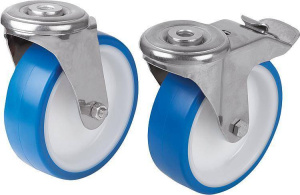 Norelem 95046-02 Swivel castors with bolt hole stainless steel, for sterile areas
